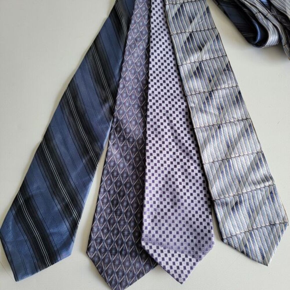 4 Murano Italia 100% Silk Bold Geometric‎ Striped Neck Ties 60x4 Blue Purple